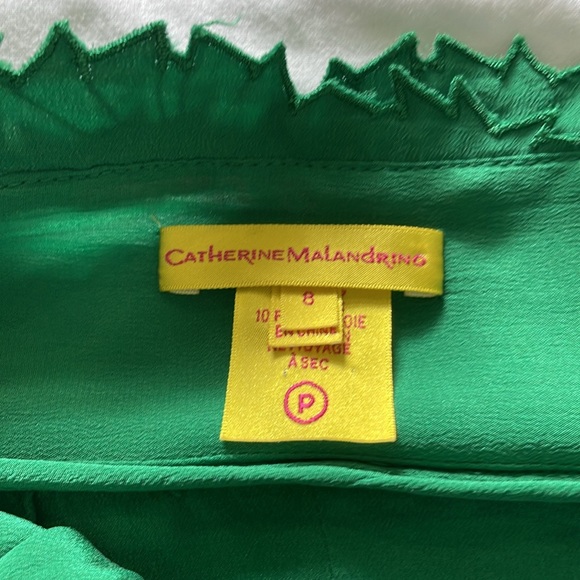 CATHERINE MALANDRINO COCKTAIL DRESS IN EMERALD GREEN SILK, SZ 8 - Picture 7 of 11